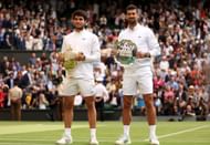 Carlos Alcaraz and Novak Djokovic at the 2023 Wimbledon.